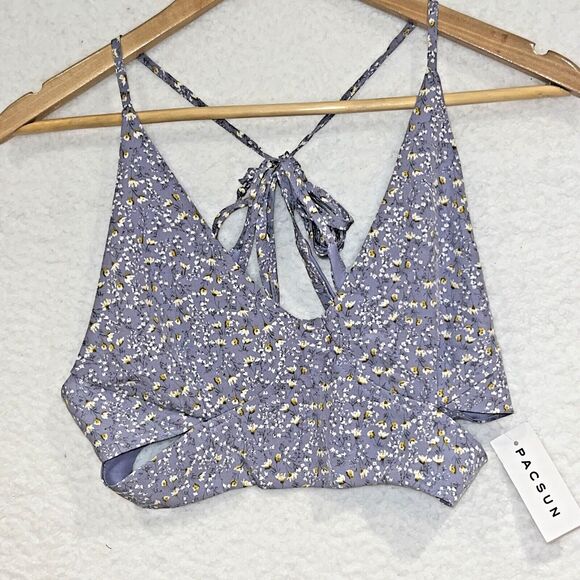 PACSUN L.A. HEARTS Purple Floral Spaghetti Strap Tie Around Waist Crop Top Med - Picture 1 of 16